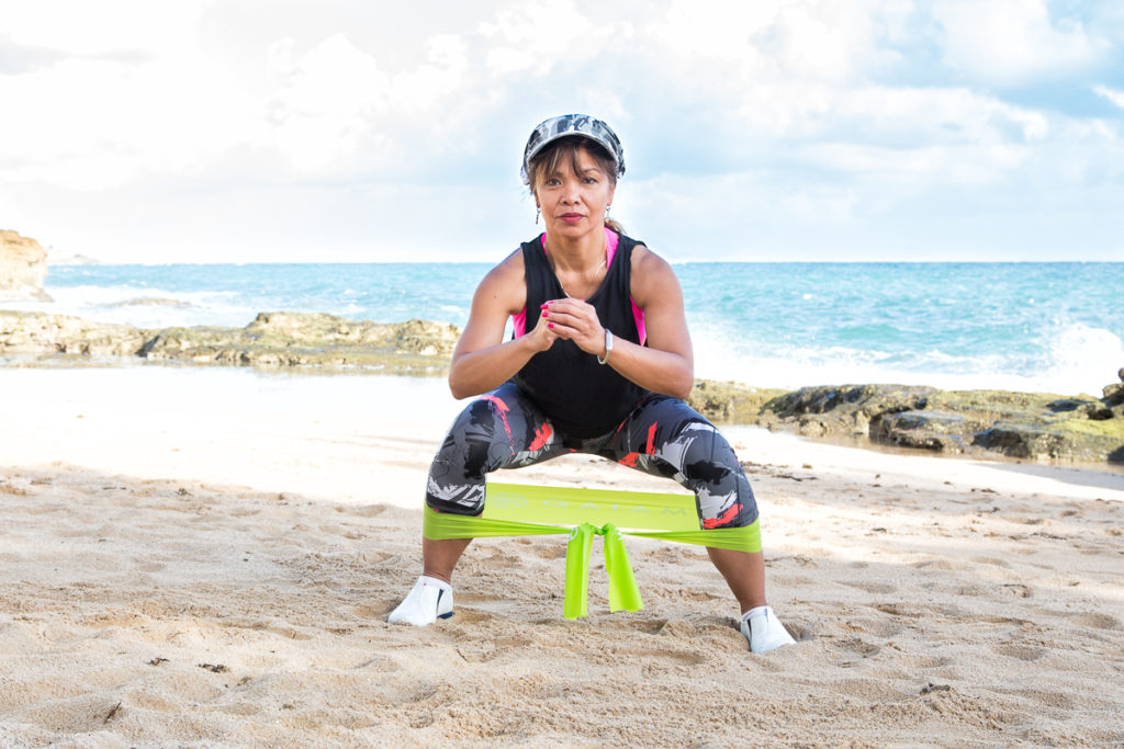 Side-Step Squat step 1 -Travel with Resistance Bands