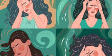 Mature woman experiencing perimenopause symptoms such as hot flashes